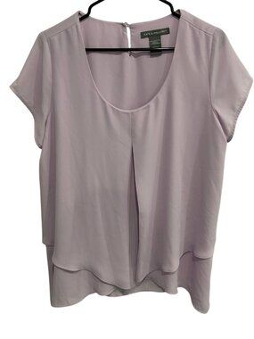 Kate & Mallory Lavender Layered Scoop Neck Short Sleeve Blouse Size Large Comfy
